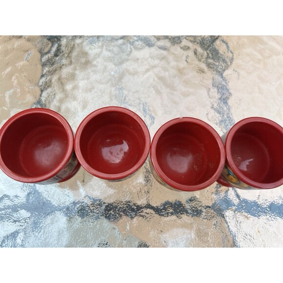 Set Of 4 Vintage Germany 70s 60s Plastic Red with Flowers Egg Cup by Emsa W. - Picture 4 of 8